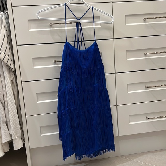ZARA - Fringed Cobalt Blue Mini Dress - Picture 2 of 14